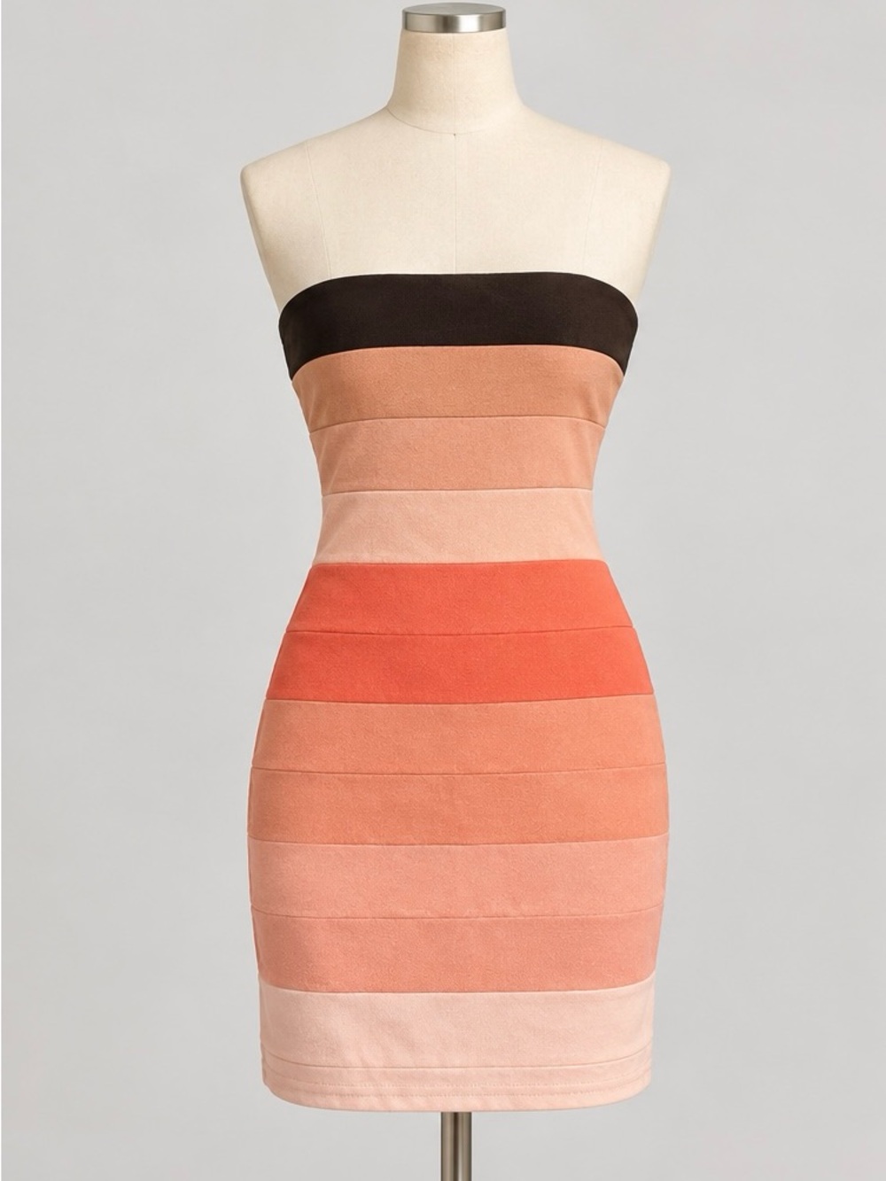 Strapless Colorblock Bandage Dress in Coral and Black